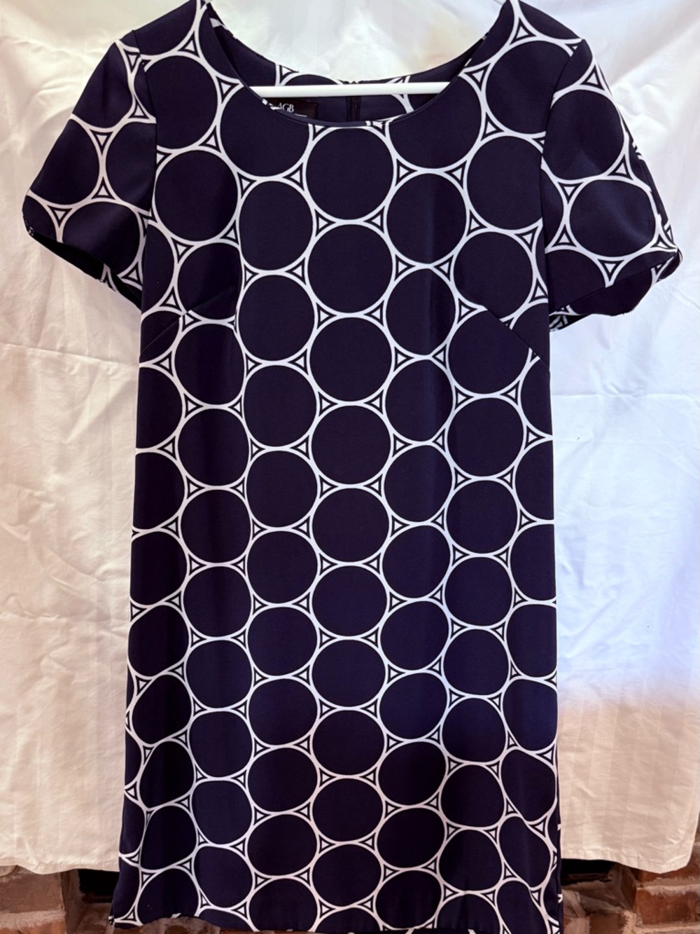 Navy and White Geometric Shift Dress